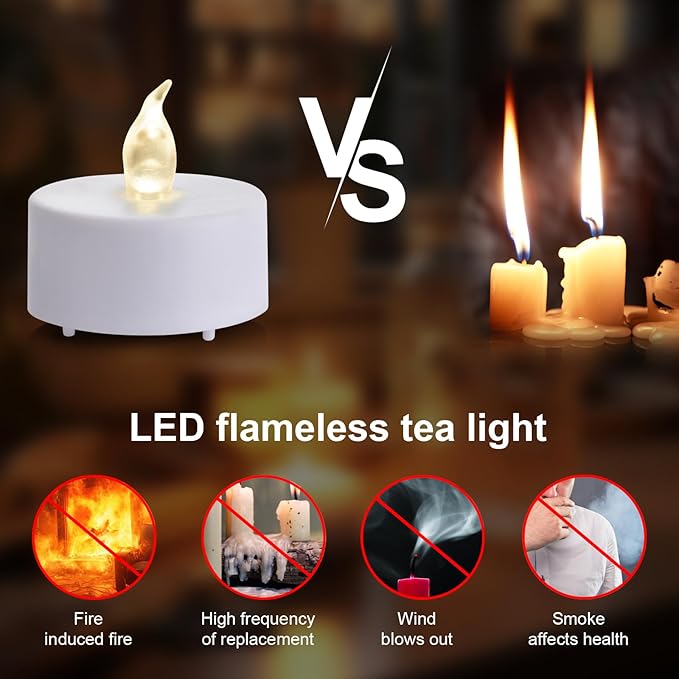 Tea Light Candles with Remote Control,24pack Flickering Flameless LED Candle,Long Lasting 400+Hours,Battery Operated with Timer for Home Decoration Seasonal &Festival Celebration WarmWhite