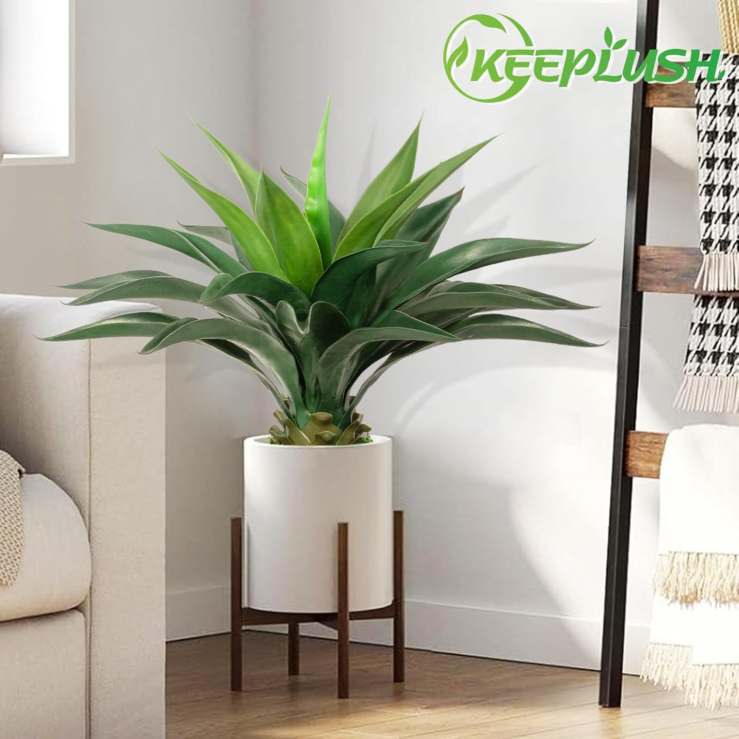 Artificial Agave Plant 2ft - 24" Large Fake Aloe Vera Plants Indoor with Fake Grass - Fake Floor Plant for Front Porch Patio Home Office Door Step Hotel Desert Style Decor 1PCS