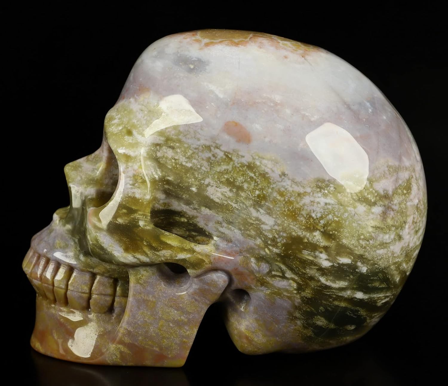 Skullis 5.0" Indian Agate Crystal Skull, Hand Carved Gemstone Fine Art Sculpture, Reiki Healing Stone Statue.530 Z8