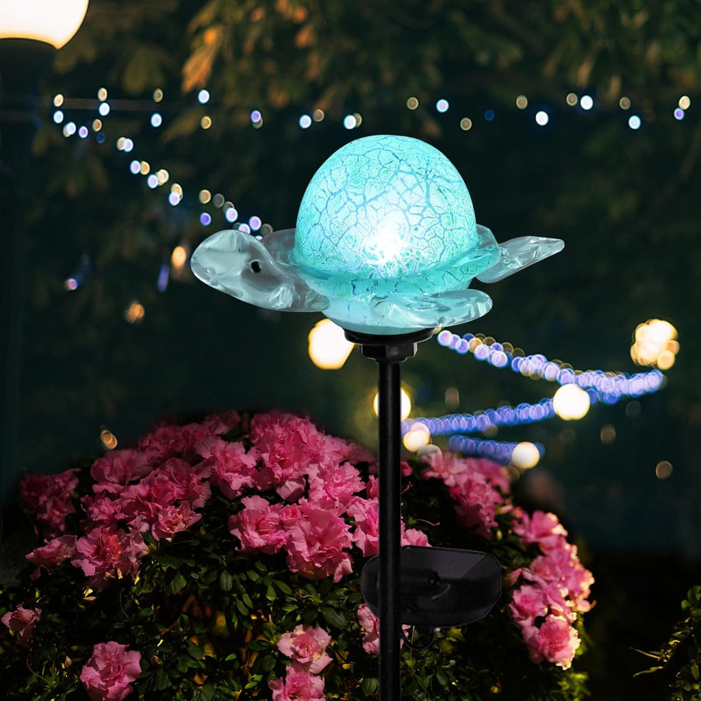 Afirst Decorative Solar Lights Outdoor Solar Turtle Stake Lights Hand Blown Glass Decorative Garden Pathway Light Outdoor Waterproof Glass Stakes Green