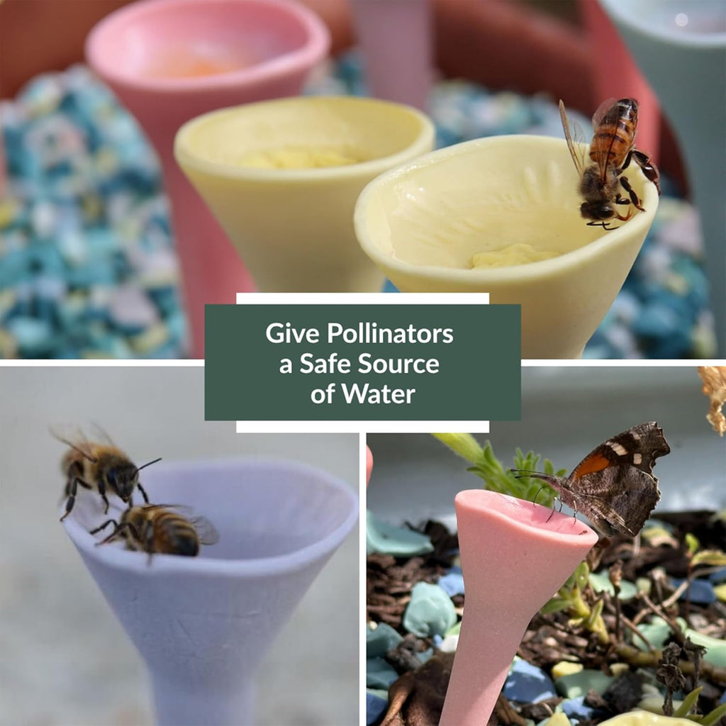 5 Pack, Bee Watering Station, 100% Handmade Porcelain, Bee and Butterfly Feeder for Garden, Outdoor Feeders for Thirsty Pollinators, Plastic Free, Bee Attracting Glaze (5, Morning Glory)