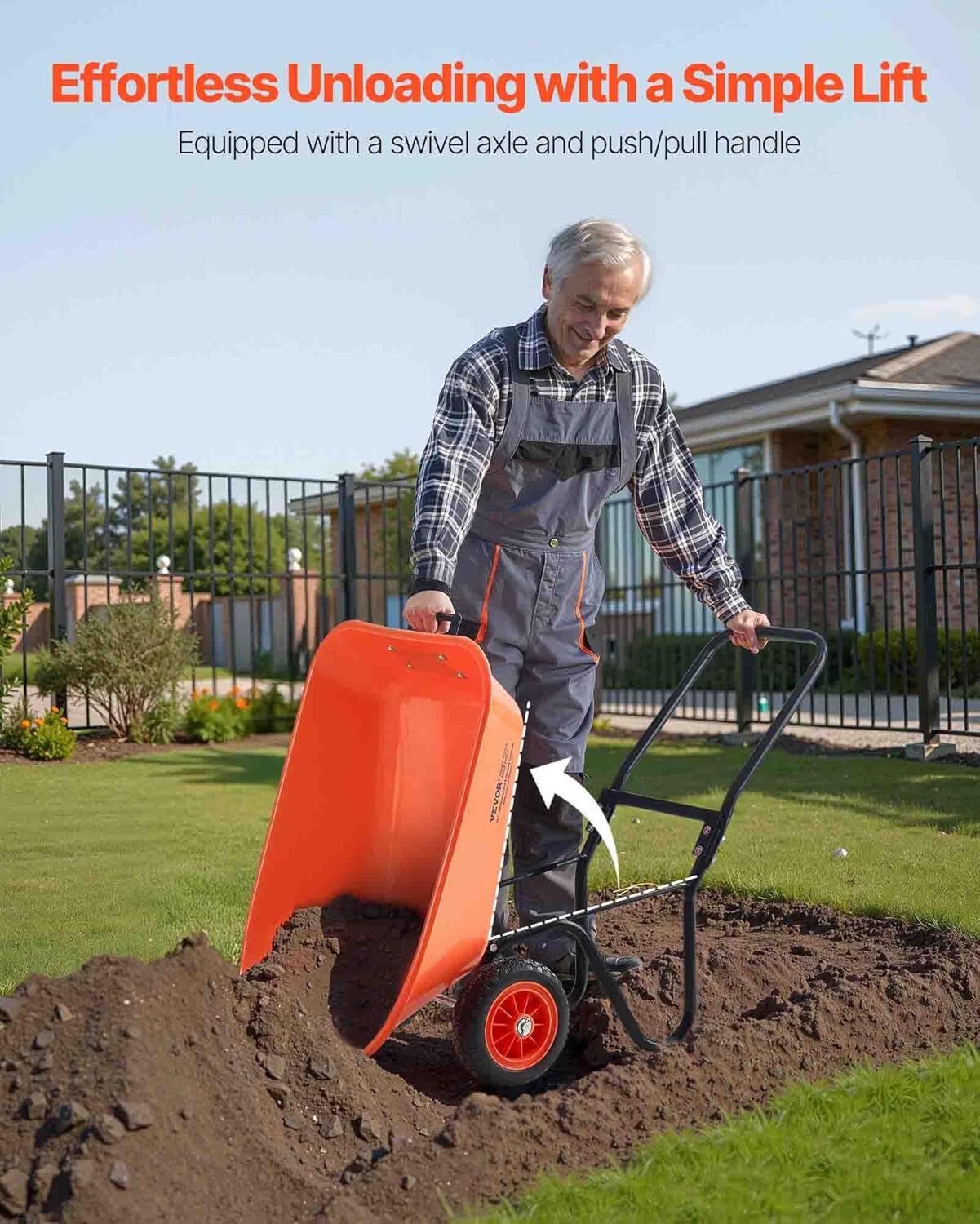 VEVOR Wheelbarrow Cart, 5 Cu. Ft. Load & 397 lbs Capacity, 2 Wheels Garden Dump Cart, Garden Wagon with Handle & 10" Wide Track Wheels, Easy Loading Utility Yard Cart & Wagons for Outdoor Lawn Yard