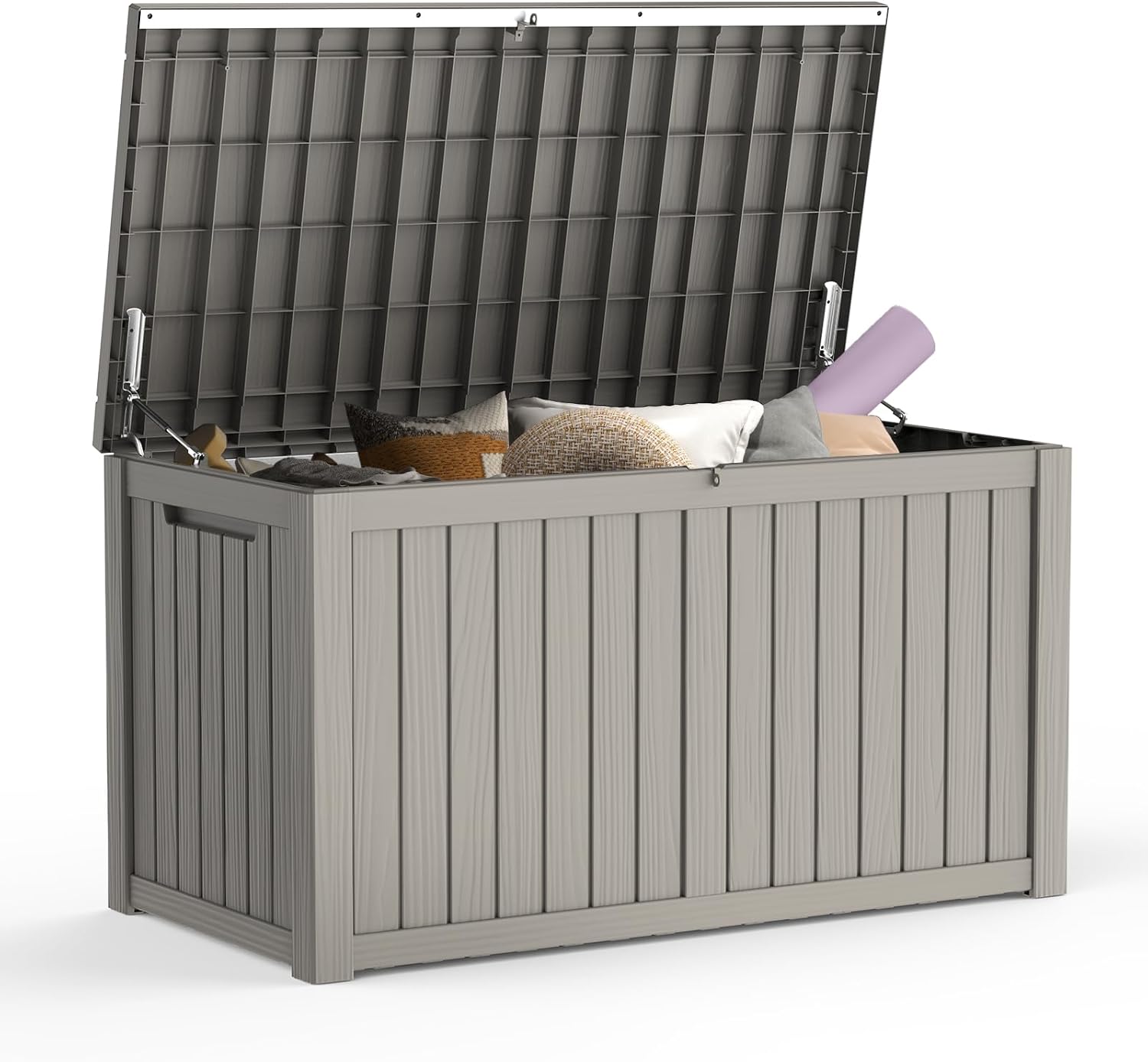 Mars Villa 180 Gallon Outdoor Storage Box, Large Resin Deck Box Waterproof, Storage Bin for Outside Patio Furniture Cushions, Pool Supplies, with Hydraulic Hinge, UV Resistant and Weatherproof, Greige