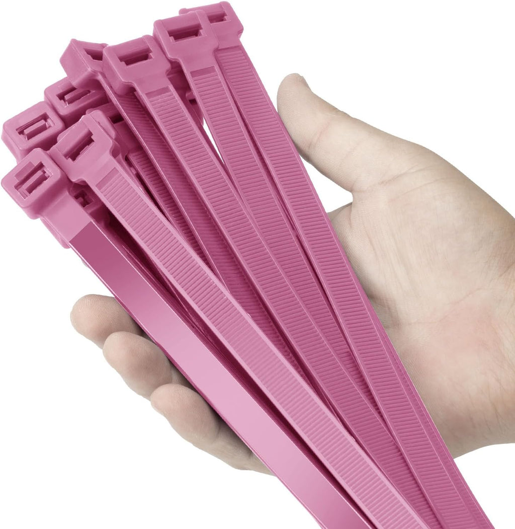 12 inch Pink Zip Ties Heavy Duty 100 PCS, 250 LBS Ultra Exclusive Strong Plastic Wire Ties, Large Cable Ties Extra Long Tie Wraps, Indoor and Outdoor UV Resistant