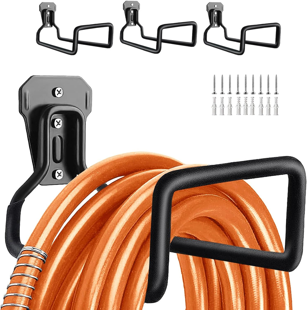 Metal Garden Hose Holder, Wall Mounted Water Hose Holder for Outside Yard, Sturdy Hose Reel Hooks-3 Pack