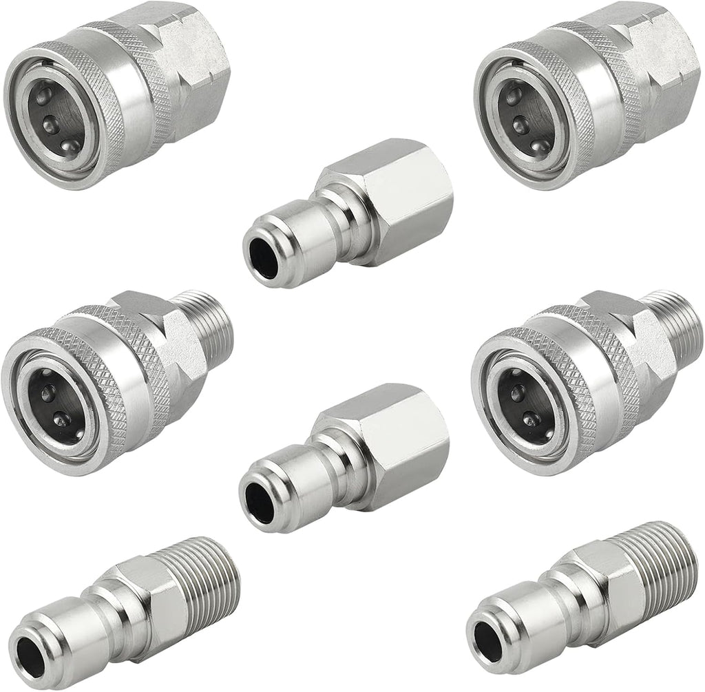 Pressure Washer Quick Connect 3/8 Inch, Pressure Washer Fittings, Stainless Steel Adapter Set, Female and Male Thread, 8 Pieces
