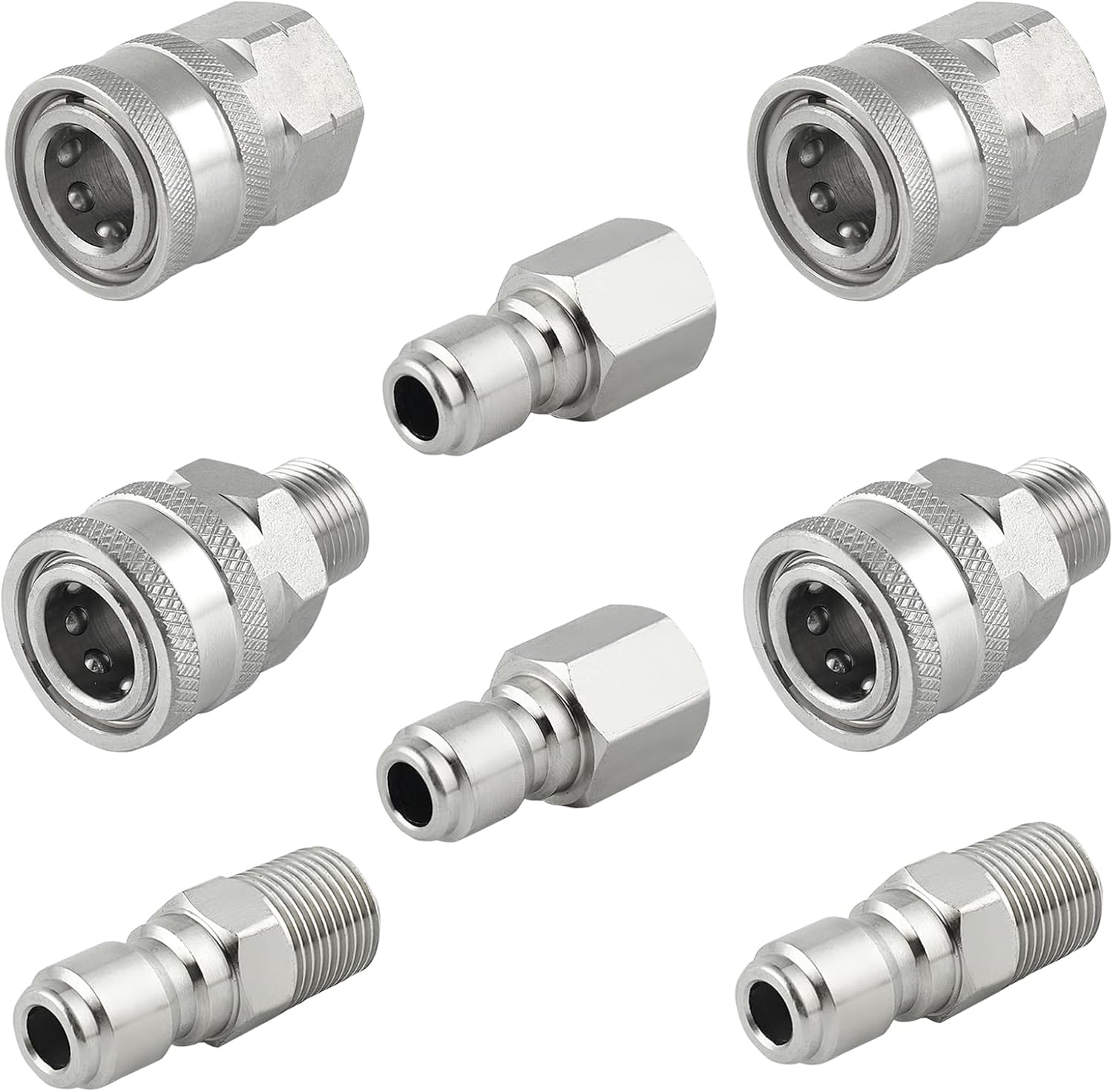 Pressure Washer Quick Connect 3/8 Inch, Pressure Washer Fittings, Stainless Steel Adapter Set, Female and Male Thread, 8 Pieces