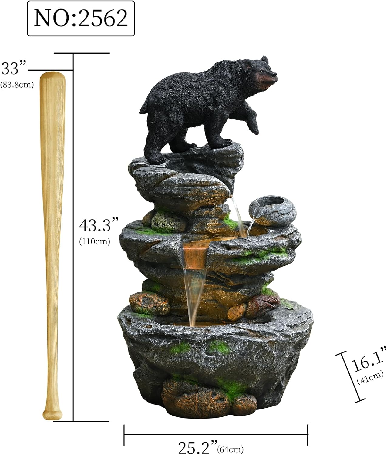 44" Outdoor Fountains and Waterfalls LED - Patio Water Fountains Outdoor for Outdoor Gardens Backyards Lawns Balconies Landscaping and Outdoor Living Spaces