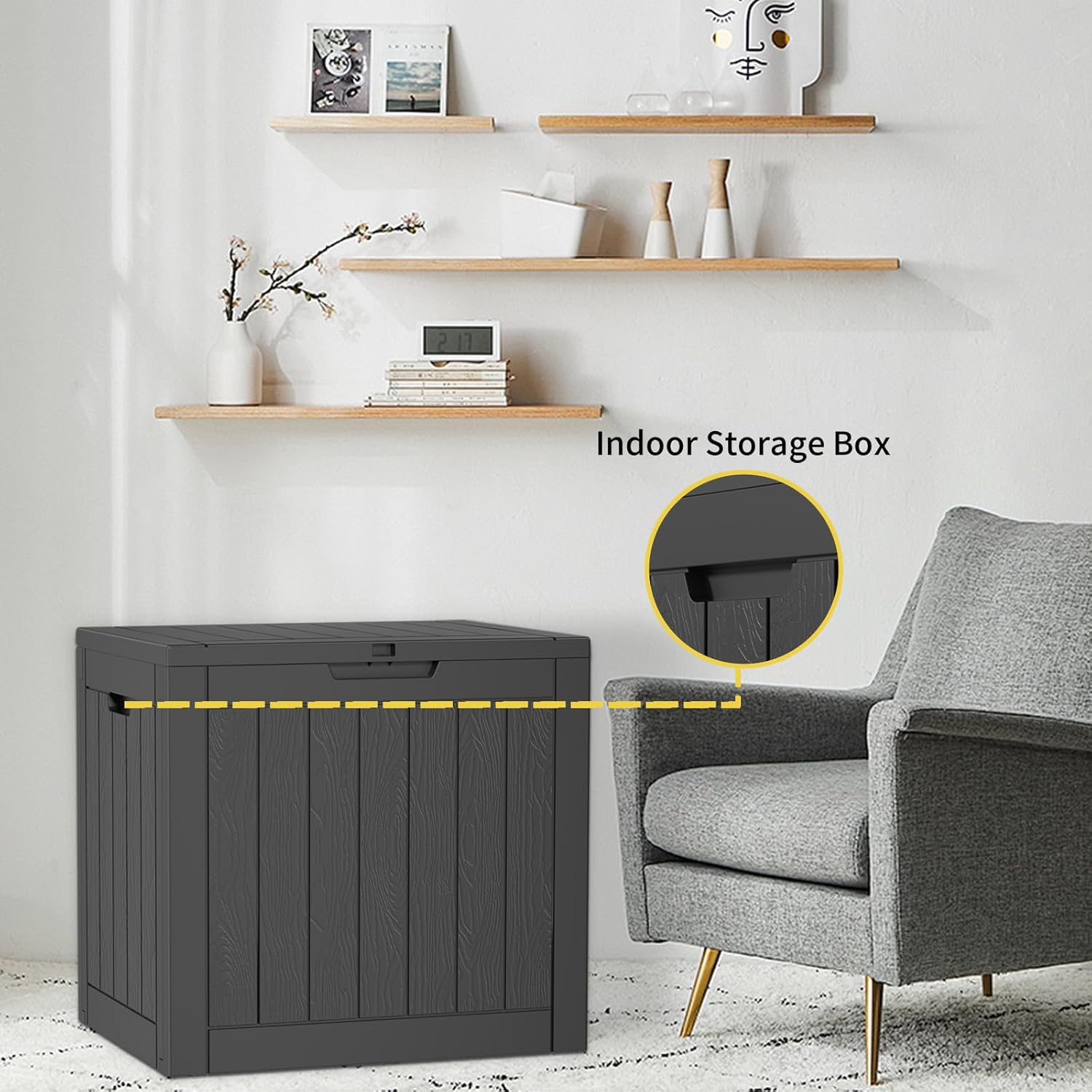 30 Gallon Outdoor Storage Box, UV Resistant Outdoor Storage Box Waterproof, Lockable Resin Deck Box for Garden Tools Equipment and Cushions, Black