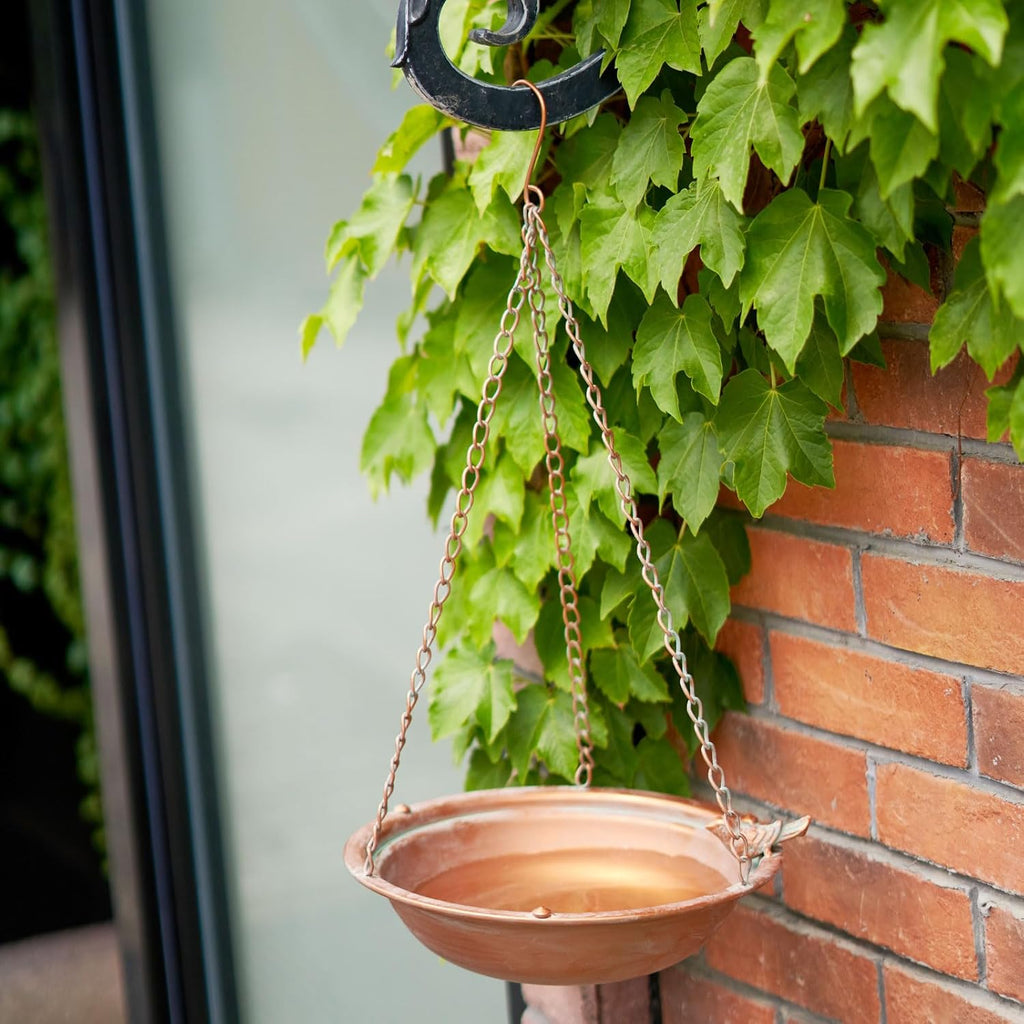 Metal Hanging Bird Baths for Outdoors,Outdoor Bird Feeder,Backyard, Patio Garden Yard Decoration (Champagne)