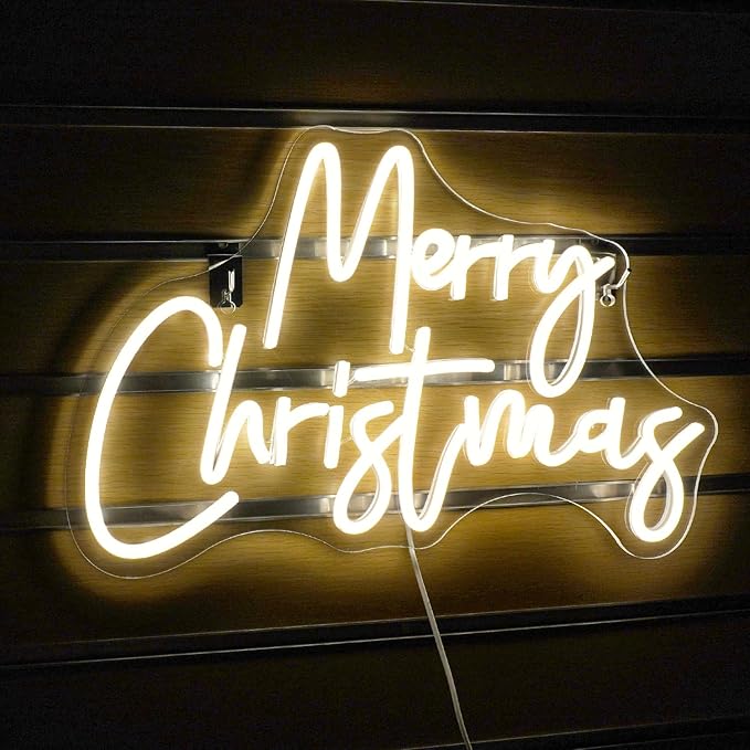 WLHOPE Merry Christmas Neon Sign,Warm White Christmas Neon Signs for Wall Decor,Dimmable Merry Christmas Led Signs for Christmas Party Backdrop Bedroom Window Bar Club Shop,Christmas Gift Decoration
