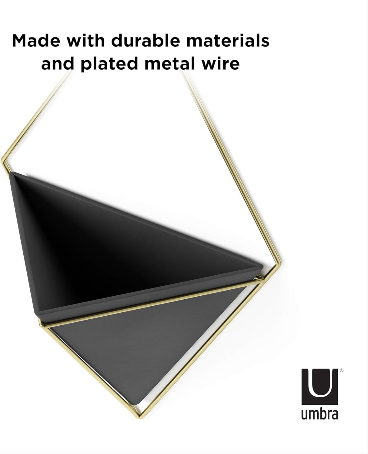 Umbra Trigg Hanging Planter Vase Wall Decor, Pot and Container for Succulents, Cactus, Faux Plants, and More, Large, Black/Brass