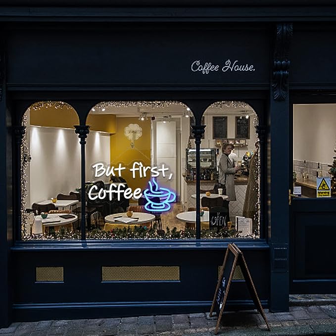 But First Coffee Neon Sign for Coffee Bar Pub Decor,Wall Art Decoration For Restaurant Living room,Led Light of Cafe,USB Power Supply With Metal Chain.