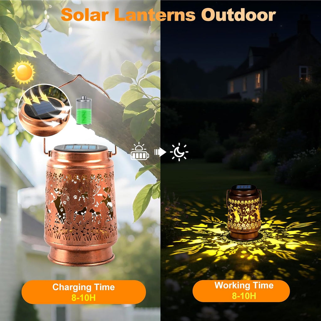 Solar Lanterns Outdoor Waterproof, Dog Garden Decor for Yard Porch Lawn Patio Pathway, Hanging Solar Lights Birthday Gifts for Women Mom Grandma Sister Friend