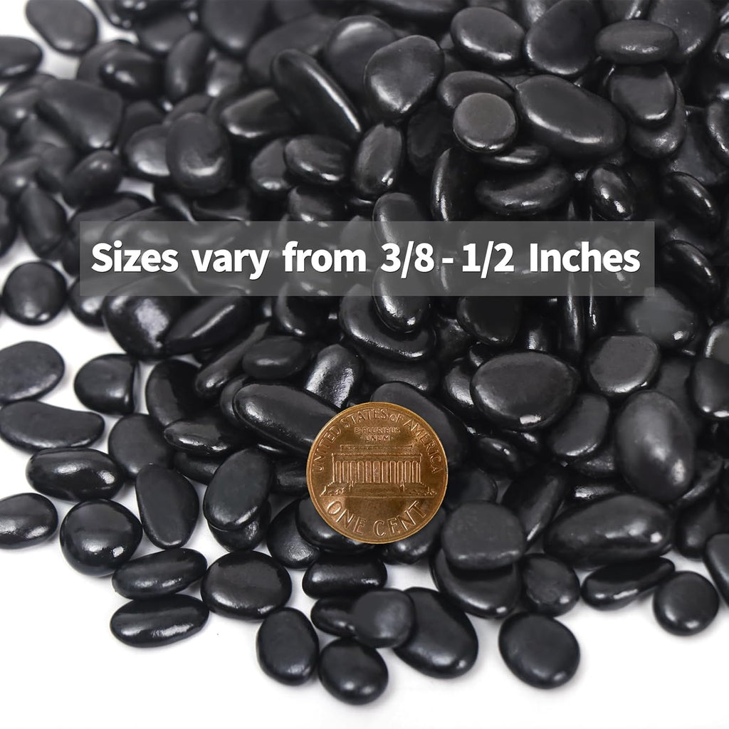 10LB Black Pebbles for Indoor Plants, Vases, Succulent, 3/8 Inch Small Black Rocks for Plants, Polished & Decorative