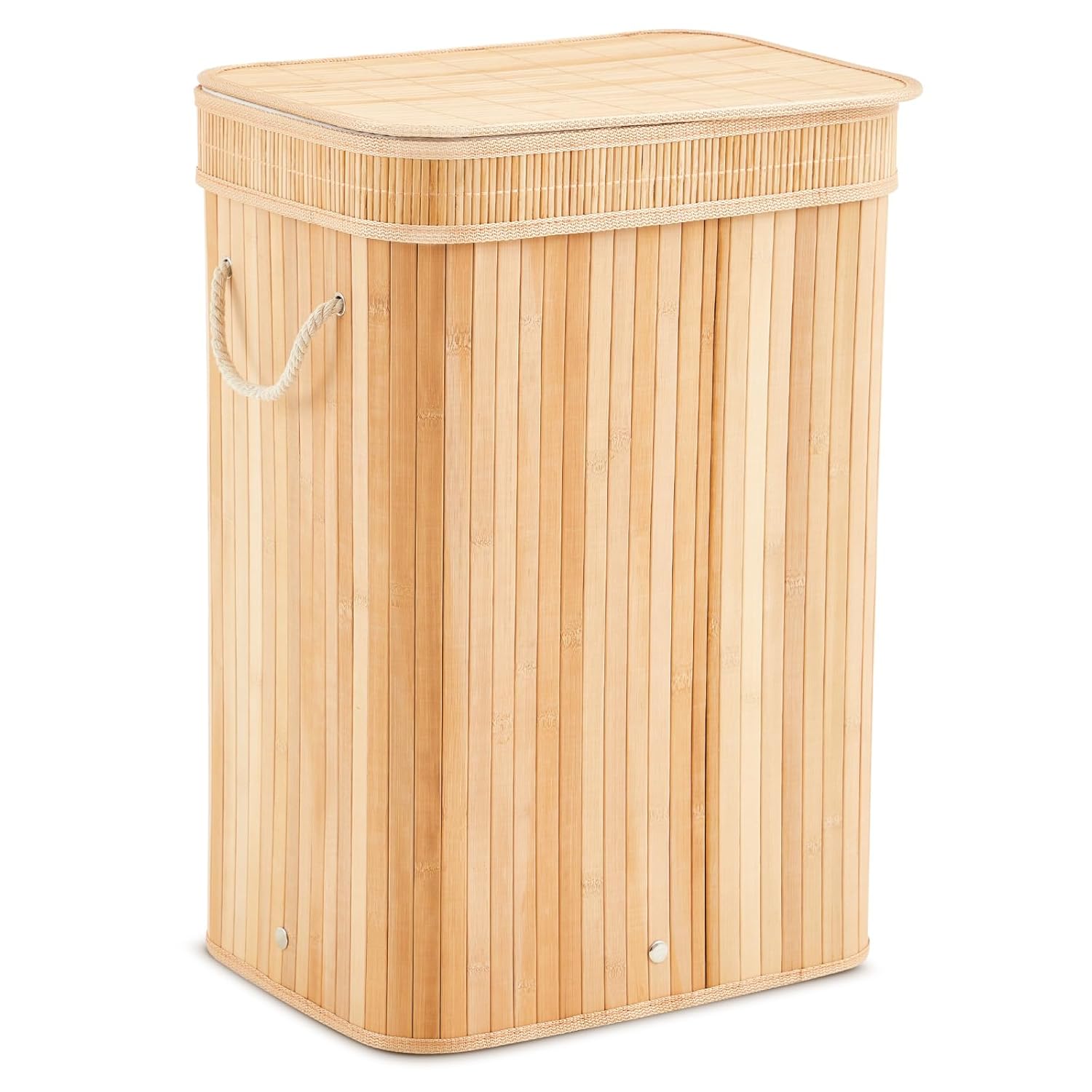 1 Pack Bamboo Slim Trash Can with Lid, 21 Gallon Large Foldable Slim Rectangular Garbage Can Bamboo Waste Basket for Bathroom Bedroom Office Home Salon Spa (23.6×15.8×11.8inches,Wooden Color)