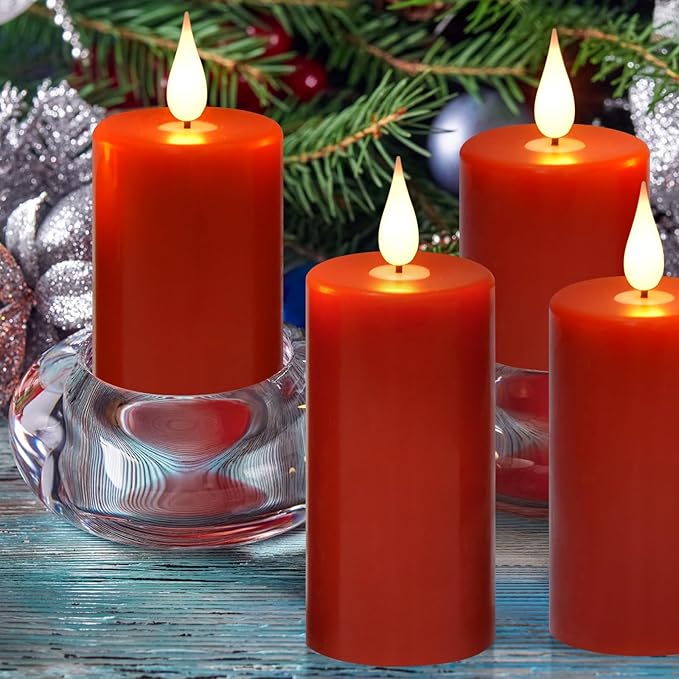 Flameless Flickering Battery Operated Candles 9PACK Real Wax Pillar LED Candles with 10-Key Remote Control and 24 Hours Timer for Wedding, Party, Home Decoration (Red)