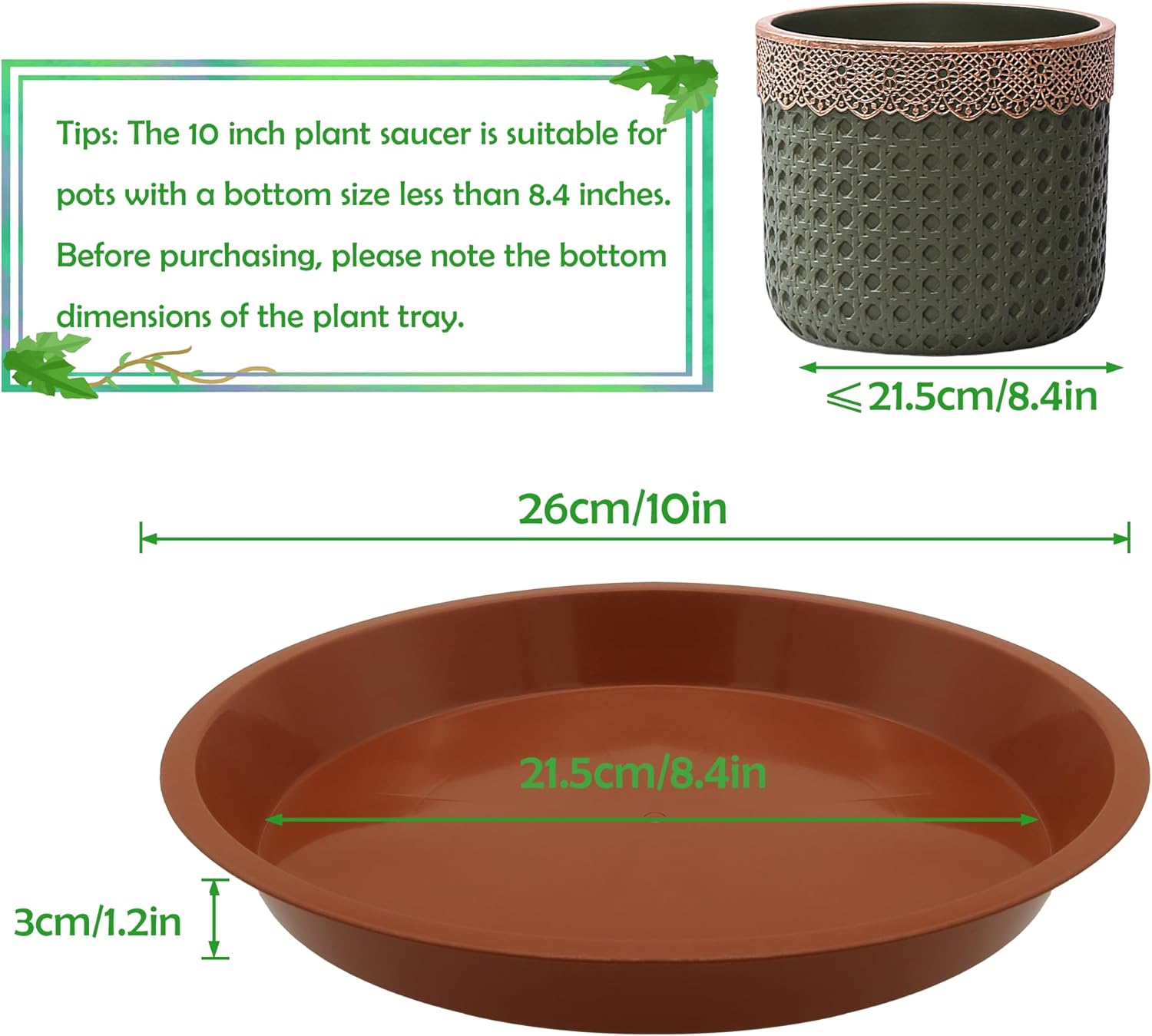 6 Pack 10 Inch Round Plant Saucers for Less 8.4 Inch Pot Indoors Outdoors Plant Trays for Pots Planter Saucer Plastic Plant Drip Tray Planter Water Tray for Potted Plants(Terracotta, 10"(6pcs))