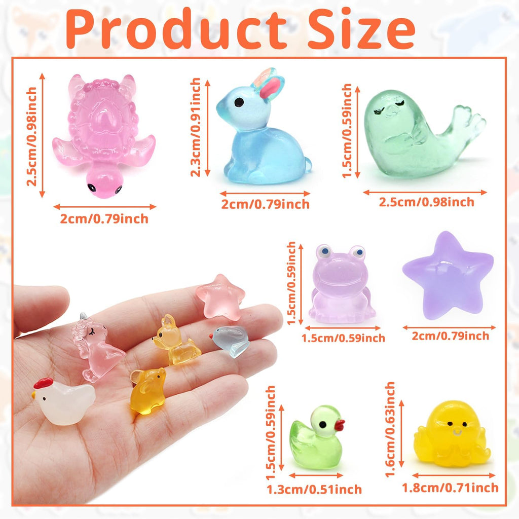 Anvin 120 pcs Mini Resin Animals Glow in The Dark Garden Miniatures Luminous Fairy Garden Figurines with Mini Ducks/Owls/Frogs/Pandas for Micro Landscape Cake Potted Plants Dollhouse Decor