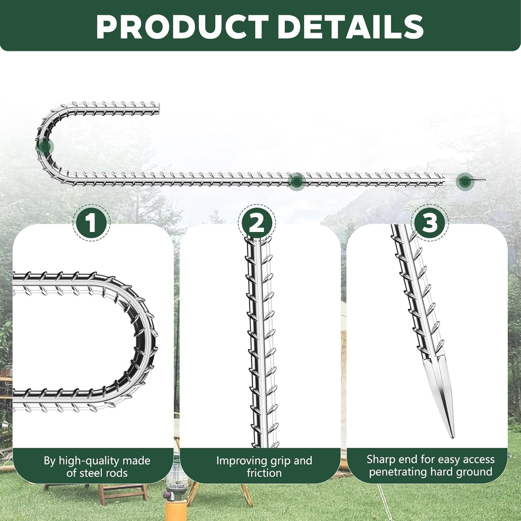 10 Pieces J Hooks Rebar Metal Tent Stakes 16 Inch Galvanized Ground Anchors Yard Stakes for Landscape Fabric Artificial Turf Heavy Duty Anti Rust for Outdoor Lawn Decorations Inflatables Swing Set
