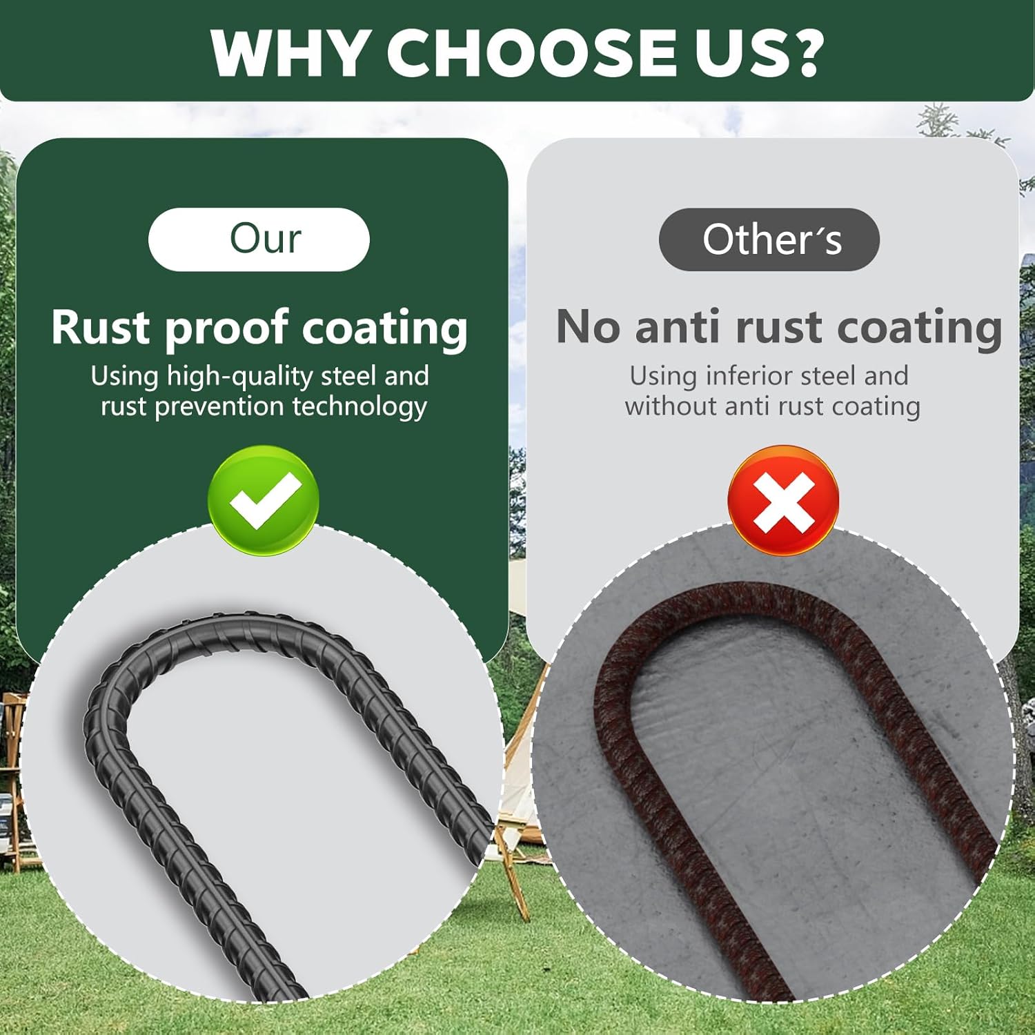 10 Pieces Trampoline Stakes Anchors High Wind Heavy Duty,U Shaped Garden Hooks Stakes for Ground,Trampoline Tie Downs Anchor Kit,Bounce Horseshoe House Stake,Rebar Camping Tent Stakes,12 Inch Long