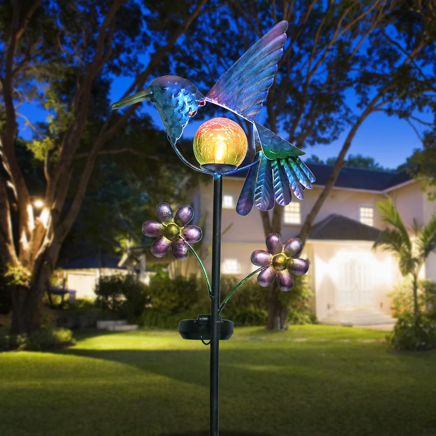 Afirst Solar Garden Stake Lights - Outdoor Waterproof Decorative Solar Hummingbird LED Warm Crackled Glass Globe Lights for Walkway, Pathway, Yard, Lawn