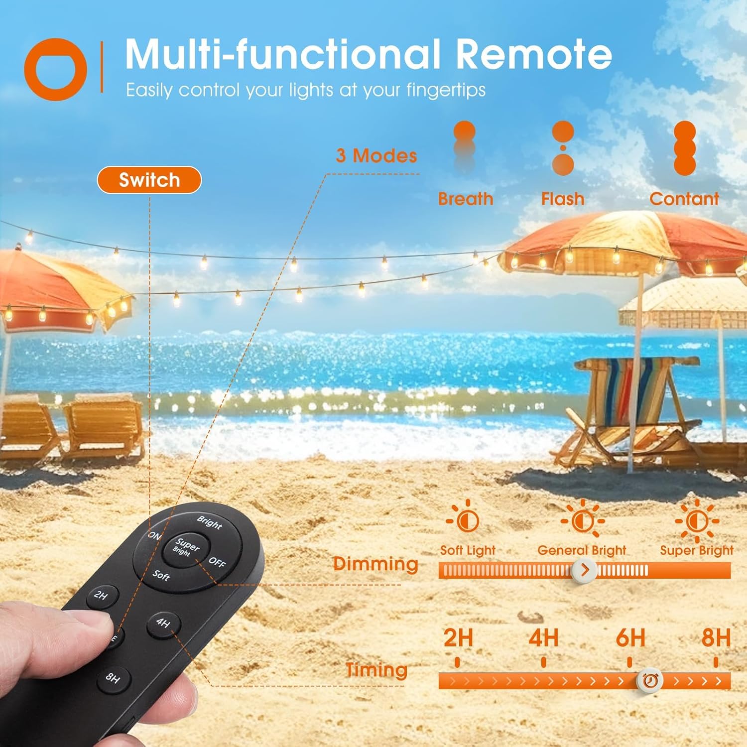 addlon 78(72+6) FT Solar String Lights Outdoor Waterproof with USB Port & Remote Control Solar Patio Lights Long Last for 20+Hrs Dimmable Solar Power LED Bulbs Hanging for Porch Garden Market Bistro