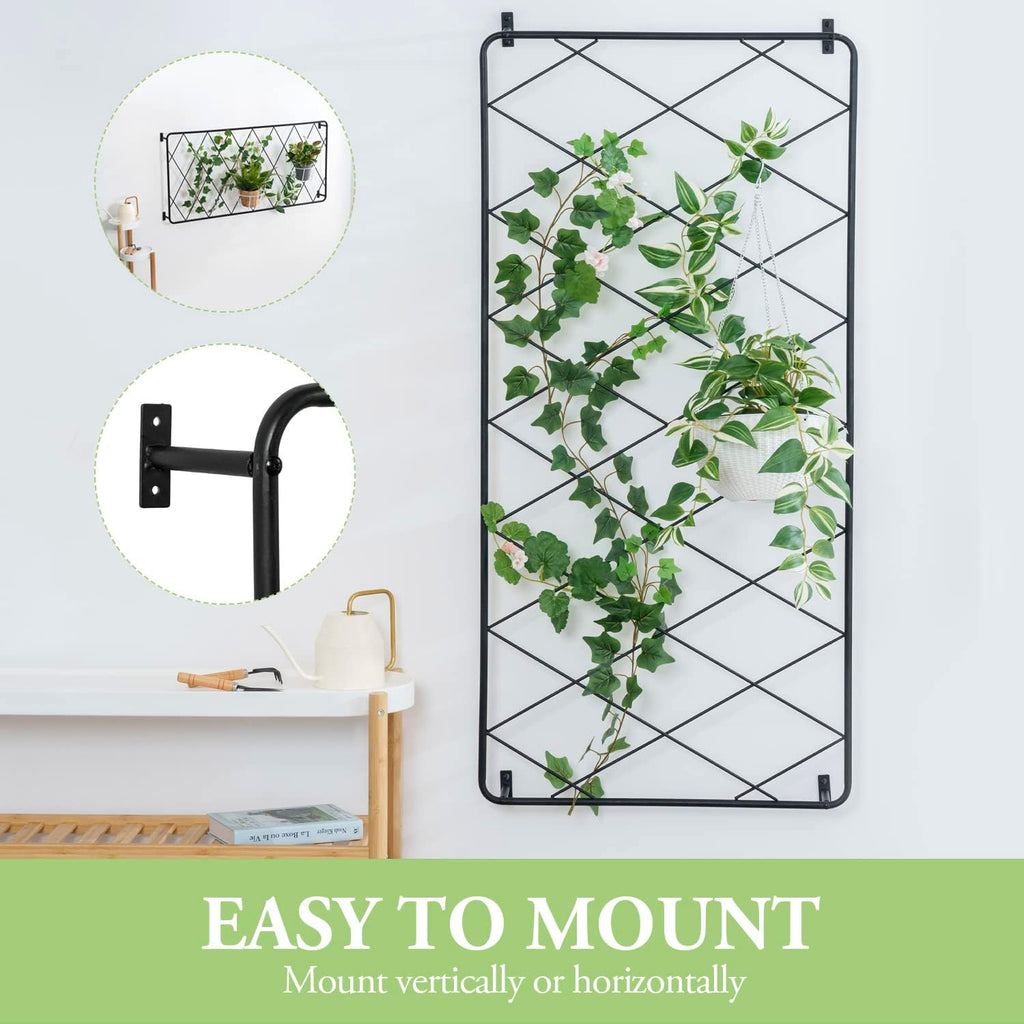 MyGift 50"x24" Wall Mounted Garden Trellis, Black Metal Lattice Panels for Outside, Hanging Lattice Support Frame for Outdoor or Indoor Climbing Plants, 1 Panel