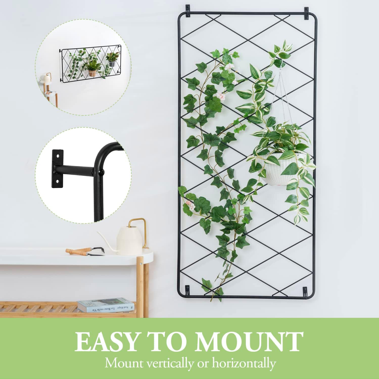 MyGift 50"x24" Wall Mounted Garden Trellis, Black Metal Lattice Panels for Outside, Hanging Lattice Support Frame for Outdoor or Indoor Climbing Plants, 1 Panel