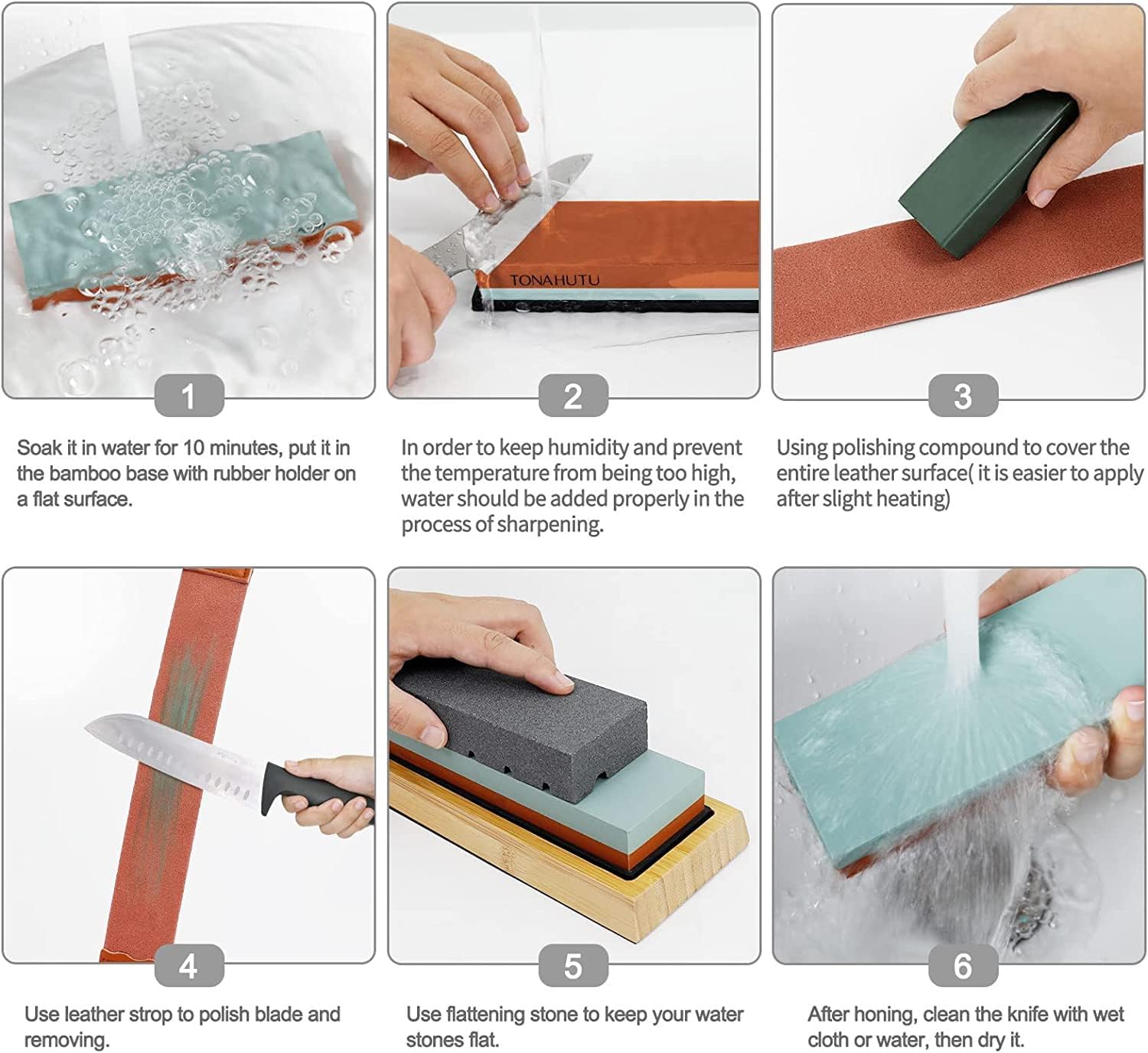 Knife Sharpening Stone Set, Professional 4 Side Grit 400/1000 3000/8000 Premium Whetstone Knife Sharpener with 150/320 Flattening Stones, Leather Strop, Polishing Combination & Angle Guide