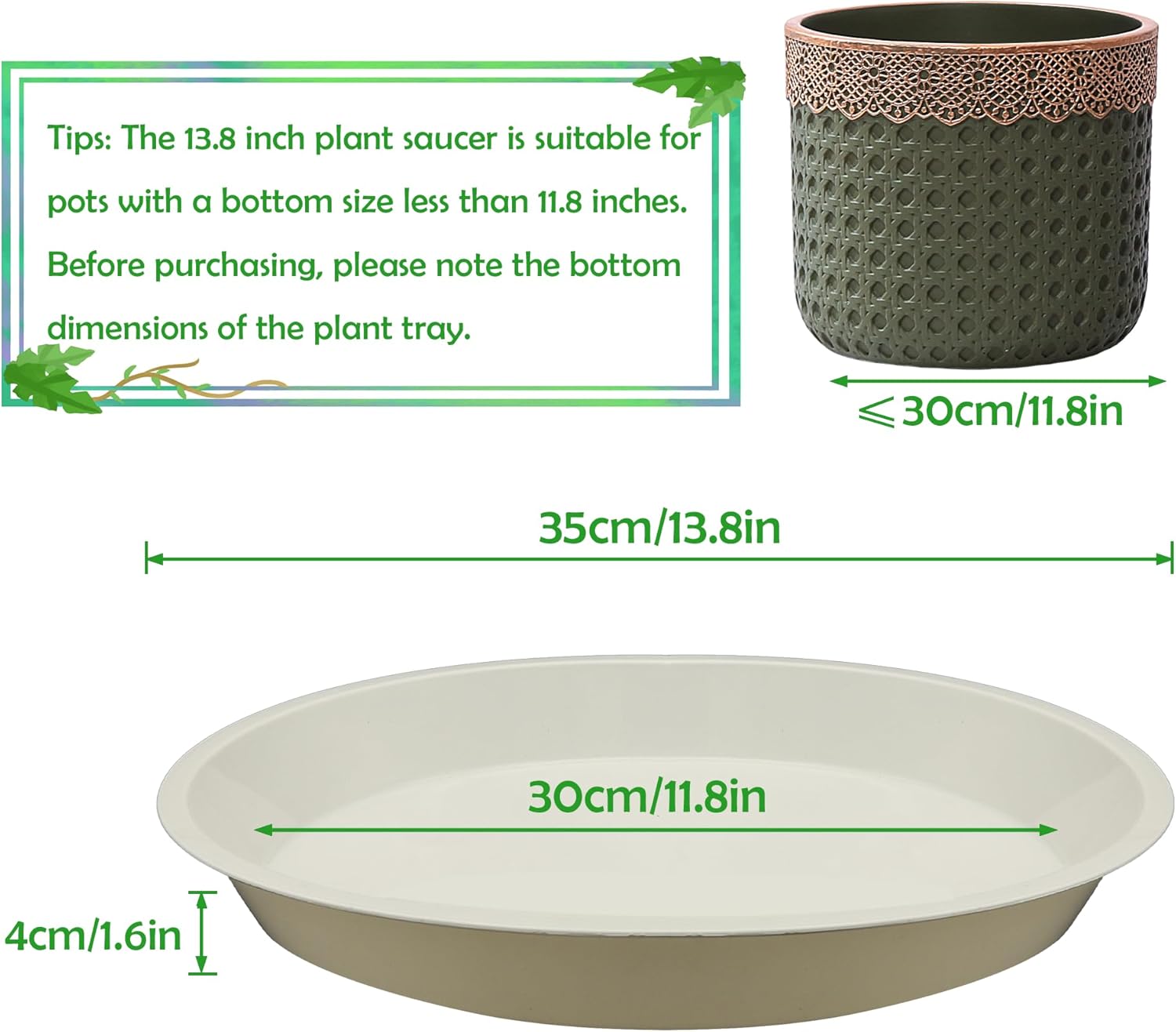 4 Pack 14 Inch Round Plant Saucers for Less 11.8 Inch Pot Indoors Outdoors Plant Trays for Pots Planter Saucer Plastic Plant Drip Tray Planter Water Tray for Potted Plants(White, 13.8"(4pcs))