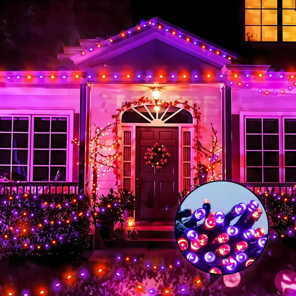 66FT Solar Outdoor Halloween String Lights 200 LED Waterproof Orange and Purple String Lights with Remote for Halloween Tree Garden Backyard Patio Porch