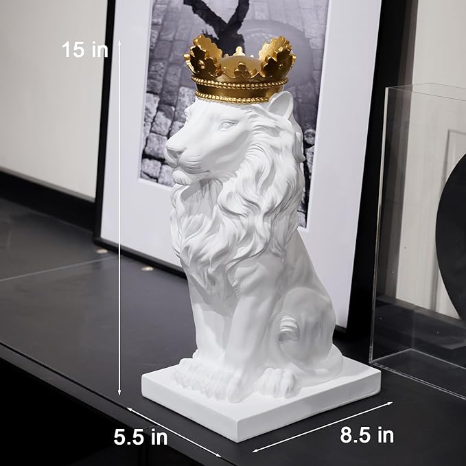 LCdecohome Sculptures Home Decor Lion Statue 15 Inch White Lion Decoration for Living Room 8.5 * 5.5 * 15 Inch