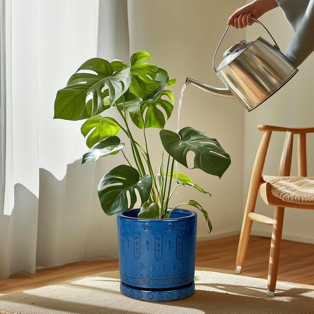 Plant Saucer 9.3 Inch - Ceramic Plant Saucer for Indoors Outdoors Plant Water Catcher Tray Plant Drainage Tray Decorative Flower Pot Saucer Plant Plates Blue