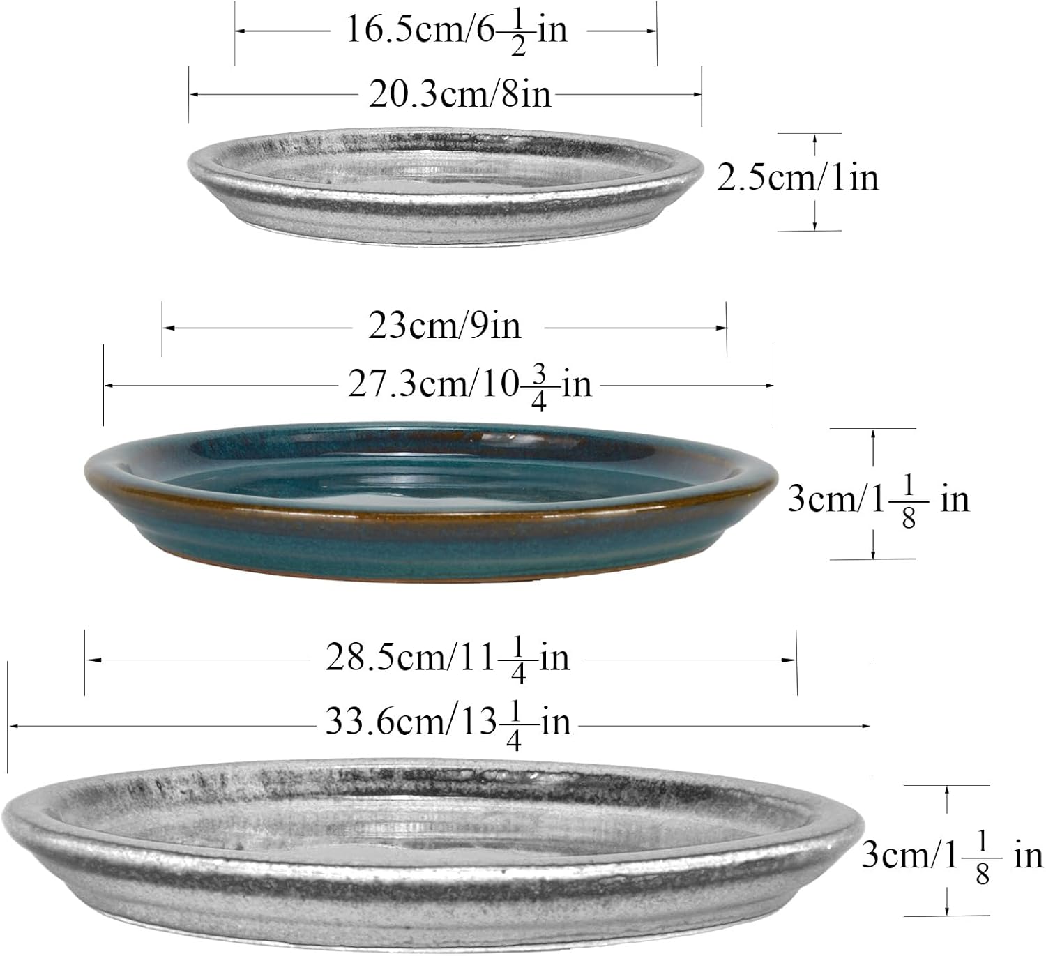 W&W Ceramic Plant Saucer - Plant Trays for Indoor Pots (Teal, 10 inches, 2 Packs)