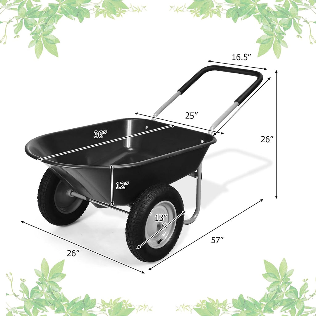 ERGOMASTER Dual-Wheel Wheelbarrow, Home Utility Garden Cart, 330 LBS Capacity, Large Heavy Duty Yard Cart for Gardening & Planting, Lawn, Farm, Construction Site, Black