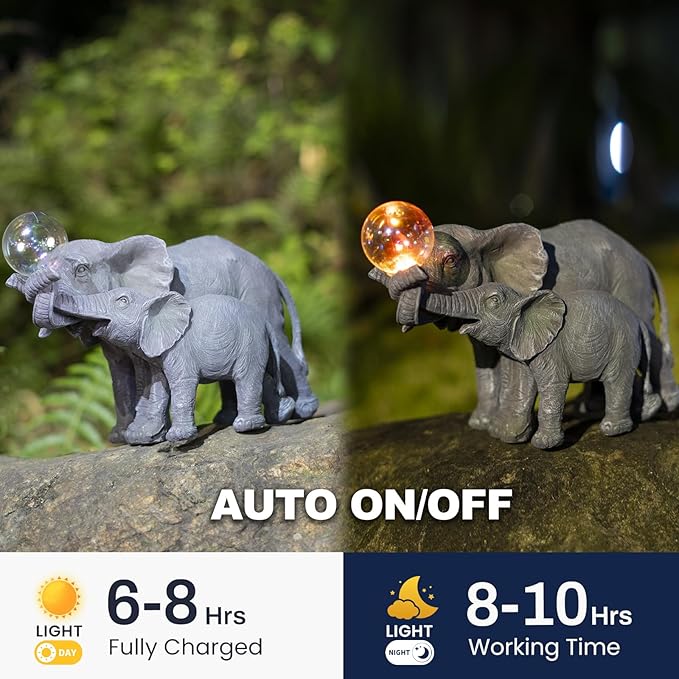 Solar Elephant Statues Lights for Outdoors Garden Decor, Large Outdoor Elephant Statues, Modern Elephant Resin Statue Decorations with Color-Changing Bulb, Unique Housewarming Gifts for Mom, Women