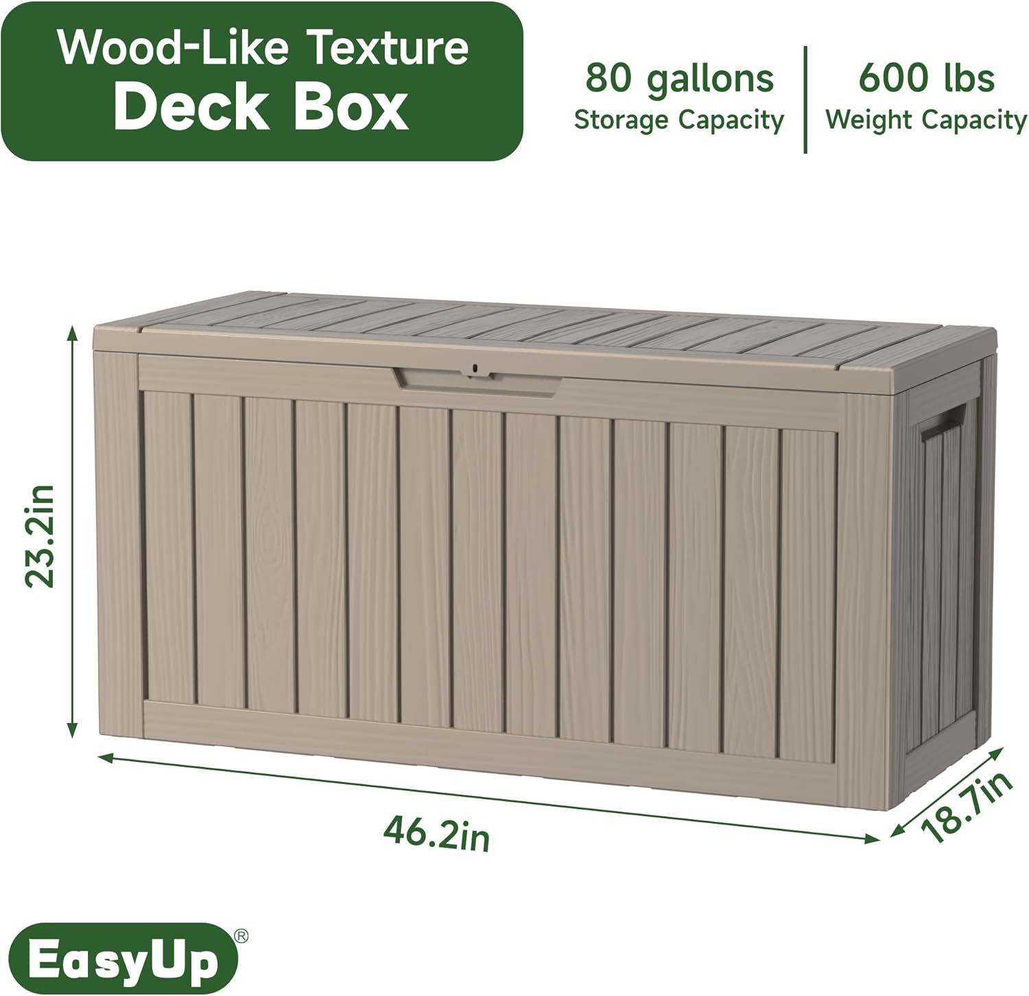 80 Gallon Outdoor Storage Box Waterproof, UV Resistant Resin Deck Box with Hydraulic Rod, Reinforced Stability for Patio, Garden, Striped Gray