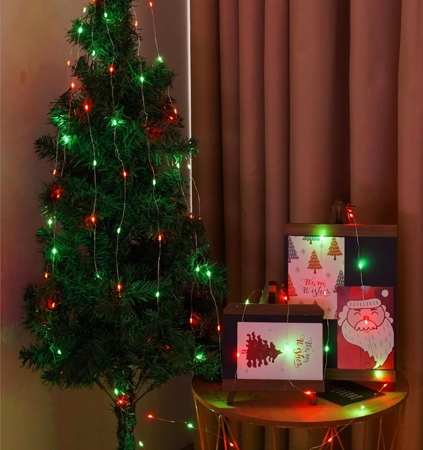 QITONG 4 Pack Red and Green Solar Christmas Lights, Each 33ft 100 LED Fairy Lights Outdoor Waterproof, 8 Modes Mini Twinkle String Lights for Outside