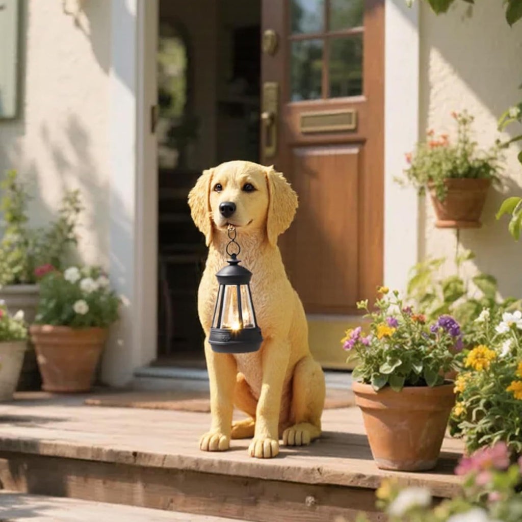 Cynkeyee Garden Decor Dog Statues Outdoor - Golden Retriever Puppy Statue with Solar, Outdoor Figurine Lights for Garden Patio Yard Accent Solar Decorations for Outside 13.5x7.5x15.5 Inch
