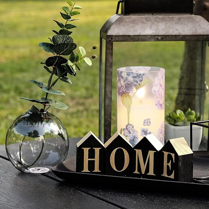 Hydrangea Flameless Candles Flickering, Spring LED Battery Operated Candles with Remote Timer, Glass and Real Wax Pillar Candles for Garden Home Decor(Set of 3, D3 xH4 5" 6")