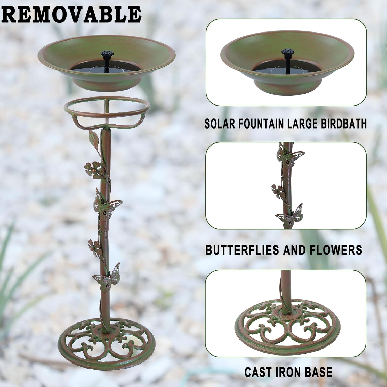 28.5" H Solar Bird Bath for Outside,Solar Fountain and Cast Iron Bird Bath,Metal Bird Baths Bubbler,Birdbaths for Outdoors,for Garden Outdoor Decoration