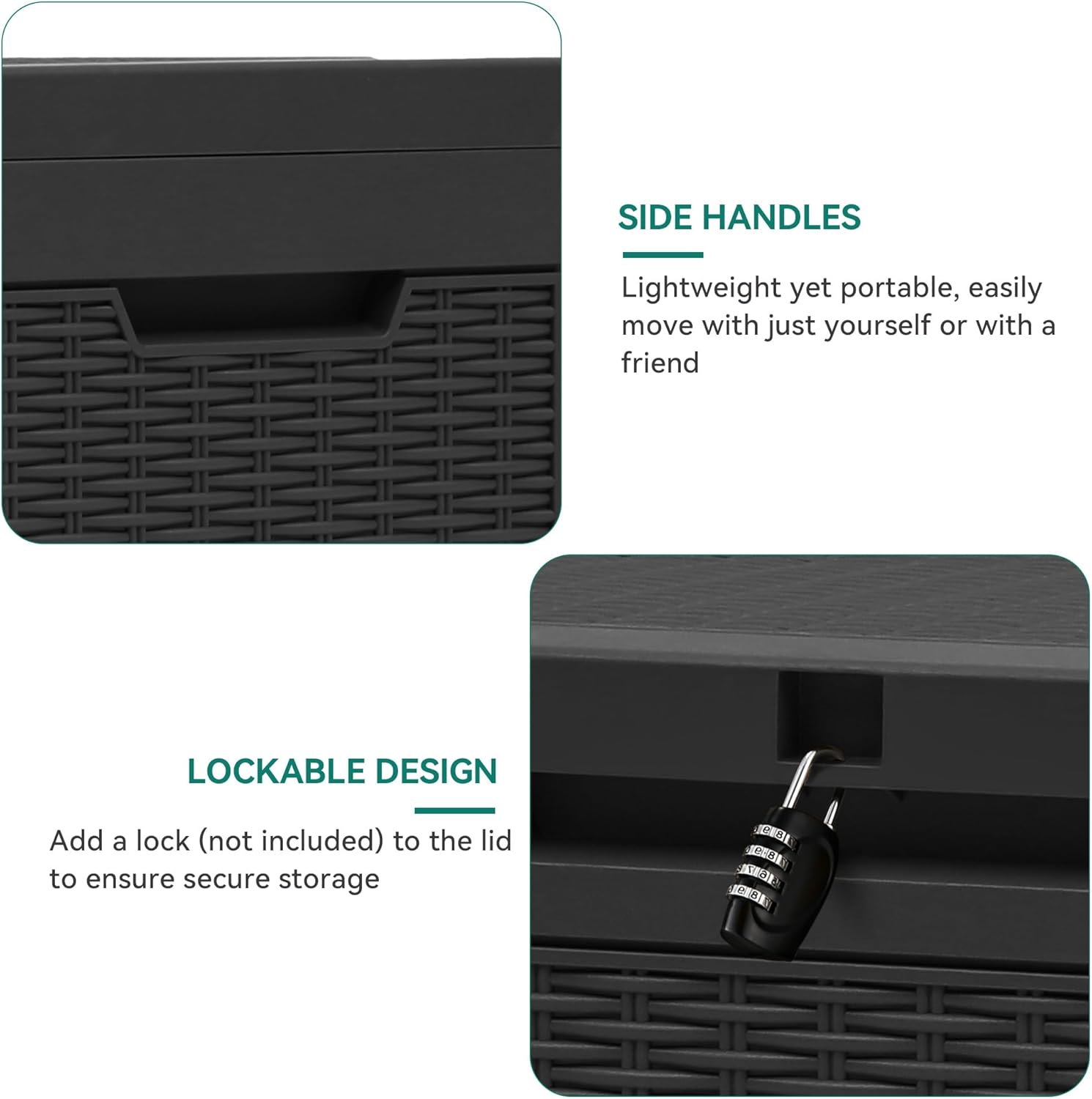 YITAHOME 60 Gallon Outdoor Storage Box, Large Water Resistant Resin Deck Box, Indoor Outdoor Lockable Rattan Storage Container for Patio, Garden, Cushions, Tools, Equipment (Black)