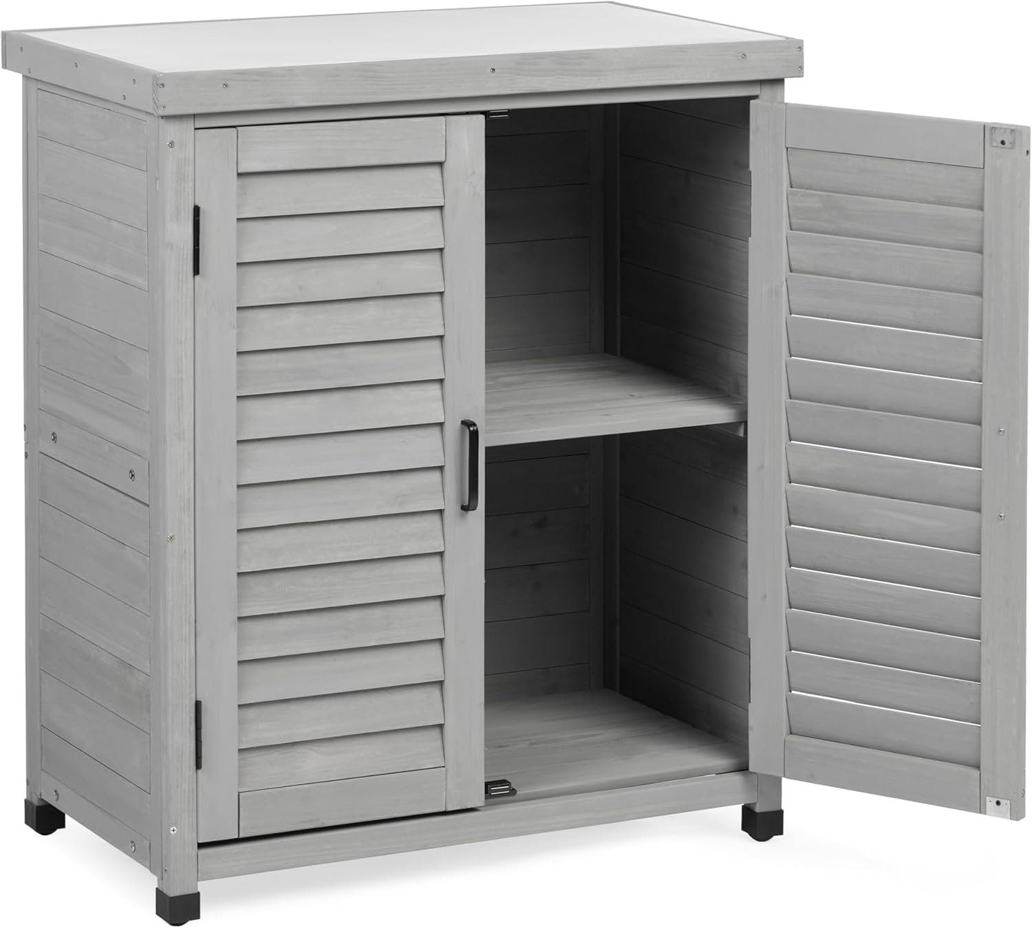 Potting Bench with Storage Cabinet and Metal Table Top for Outdoor Patio, Garden Furniture Wood Workstation