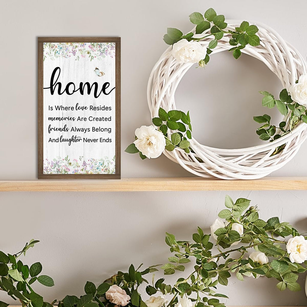 Home is Where Love Resides Memories Are Created Wooden Box Sign Desk Decor,Family Saying Wood Block Sign for Home Farmhouse Bedroom Shelf Tabletop Wall Decor