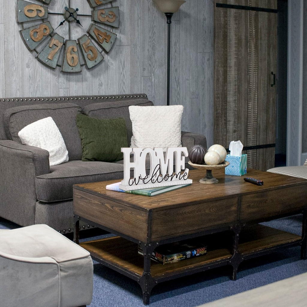 NIKKY HOME Wood Home Signs, Rustic Home Letter Signs Free Standing, Decorative Tabletop Word Signs, Farmhouse Welcome Signs for Entryway Decor Living Room Shelf