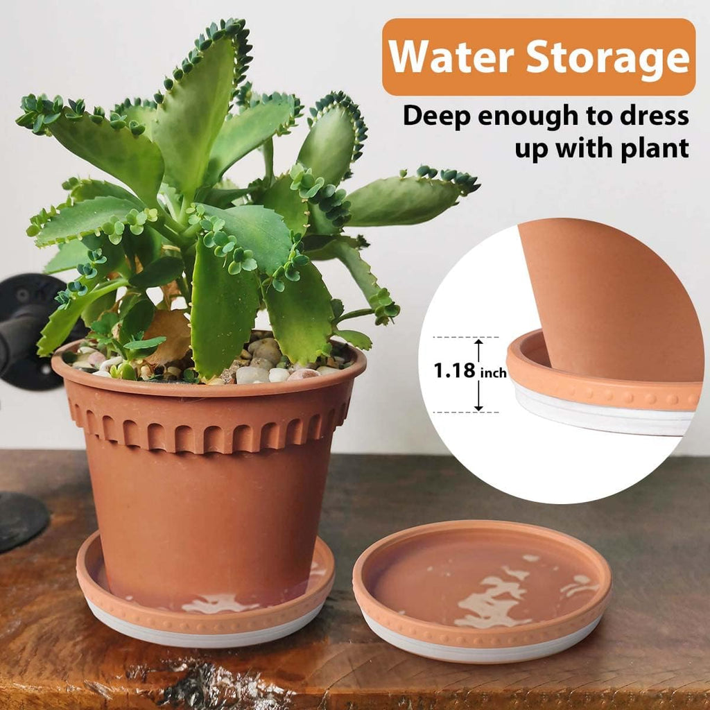YBX 8-inch Plant Saucer Premium Terracotta Saucer Round Ceramic Plant Trays, Pack of 2 (White/Terracotta)