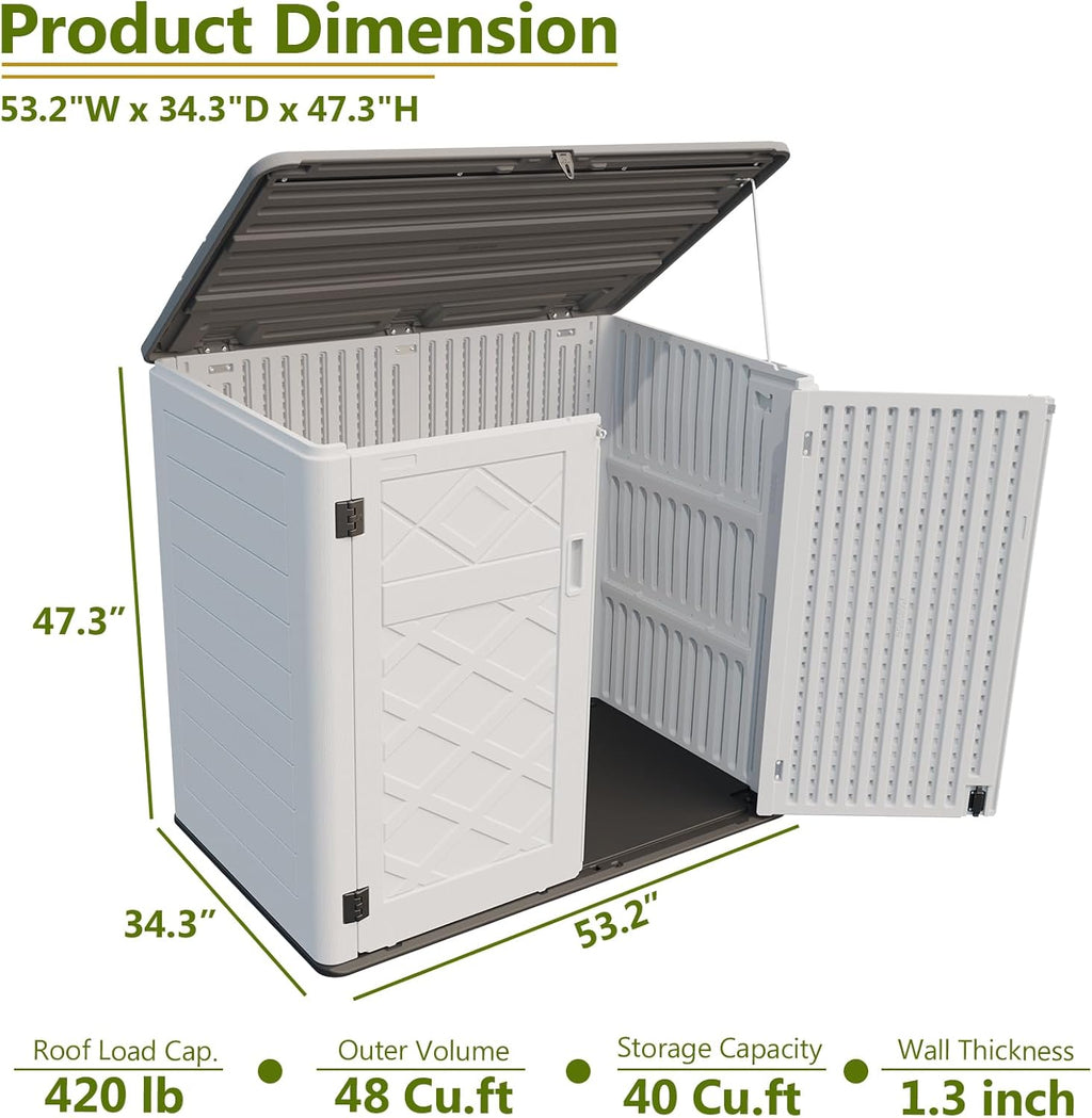 HOMSPARK Storage Shed Weather Resistance, Multi-Purpose Outdoor Storage Cabinet for Backyards and Patios, Horizontal Storage Shed for Lawnmower, Patio Accessories (Off-White, Large - 48 cu.ft)