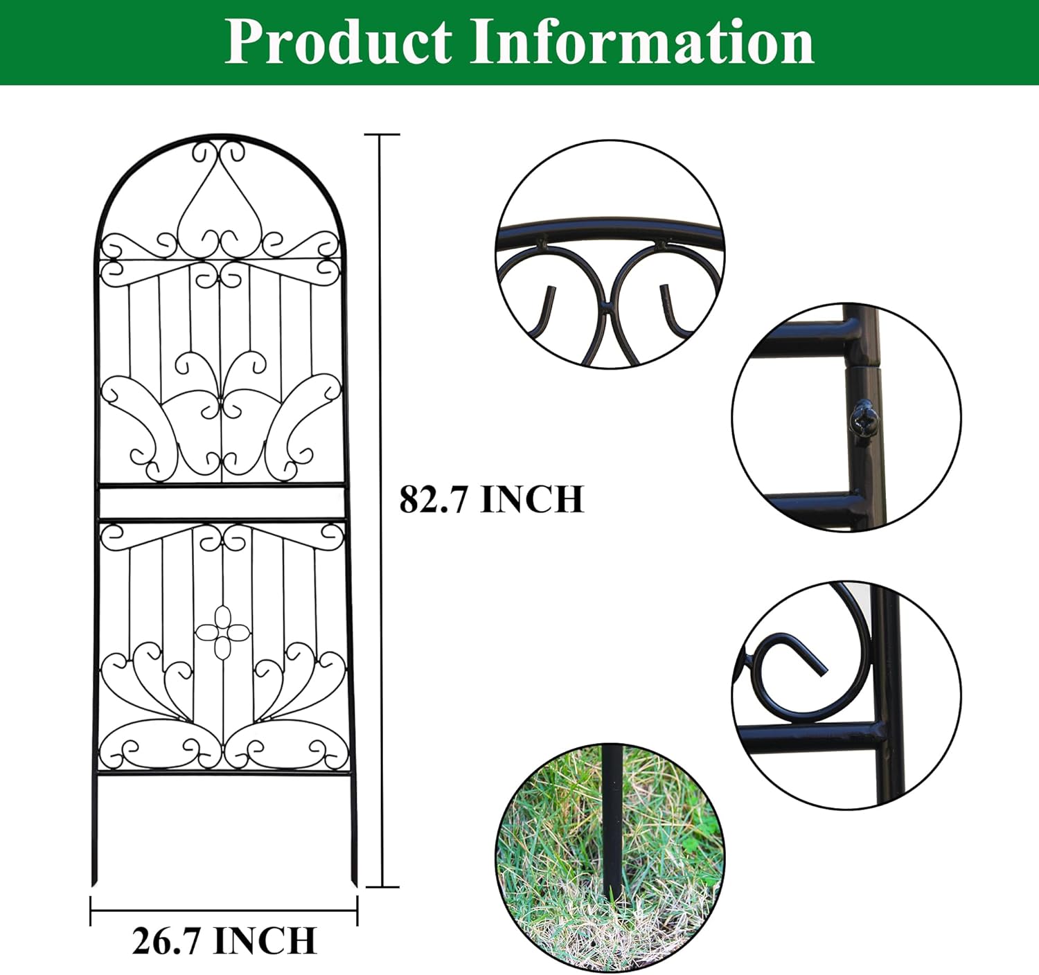 SCENDOR Metal Trellis 82.7" H x 26.7" W Powder-Coated Black Attractive Plant Support Garden Trellis Stylish Garden Addition Lattice Outdoor Yard Décor Roses Vine Ivy Clematis Trellises Black 1 Pack