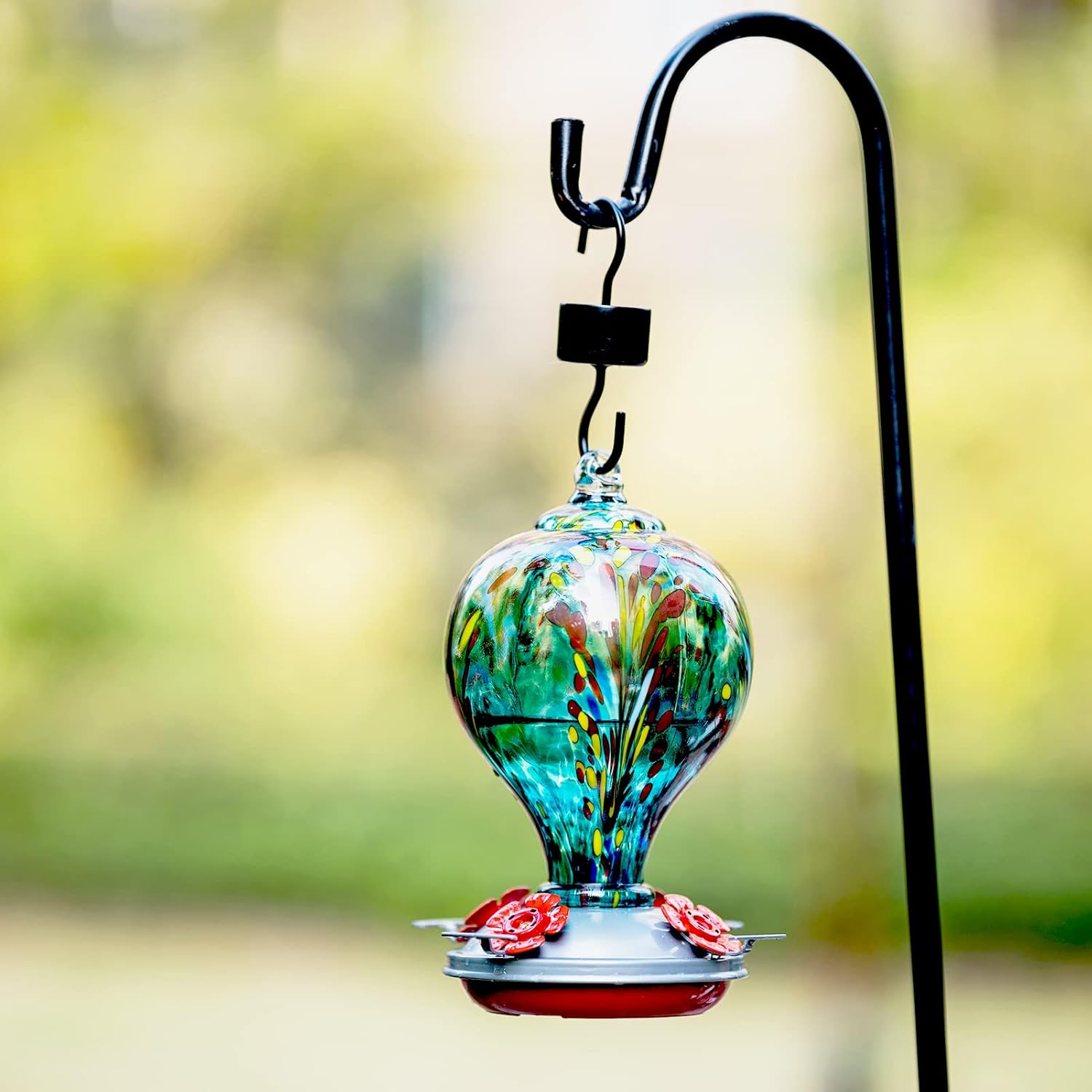 Hummingbird Feeders 32OZ Glass Hummingbird Feeder with Ant Moat, Yard Porch Decor (Teal Blue)